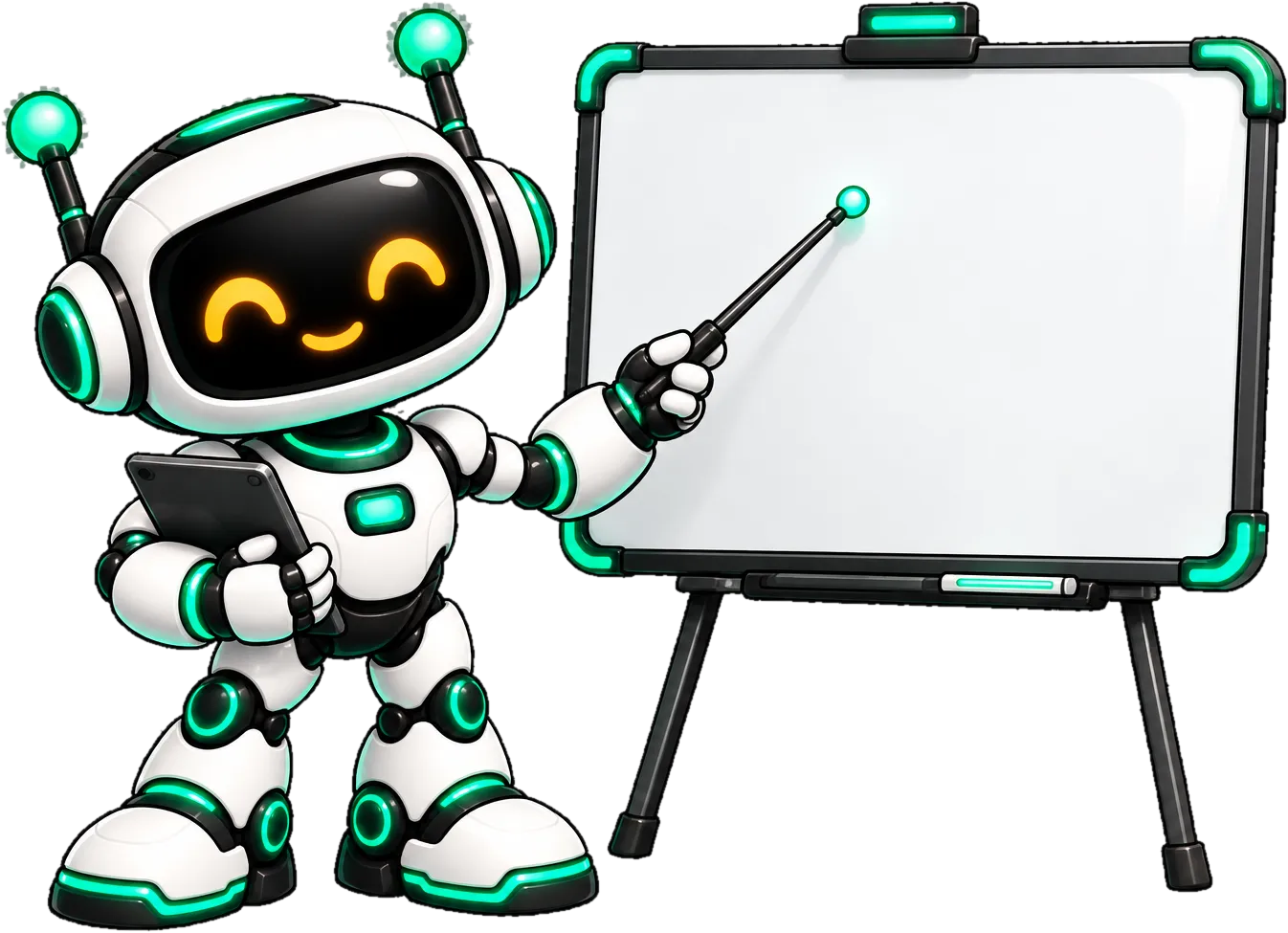 CuotaBot, la mascota del proyecto, con una pizarra